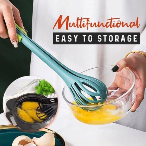 Kitchen Tongs Egg Whisk Multi-functional Nylon Egg Beater Dual Purpose Food Clip Manual Blender Baking Tool Accessories