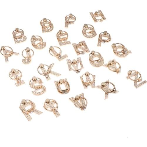 UVR Metal Diamond Finger Ring Character Phone Stand Holder English Letters Rhinestone Mobile Phone Holder Stand For All Phone