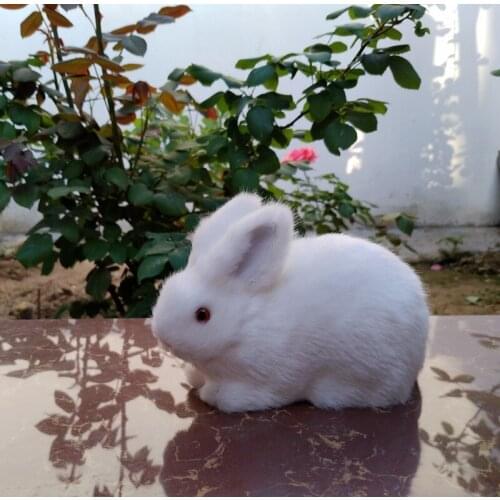 Cute simulation lying rabbit model resin&fur white rabbit doll gift about 14x8x10cm 2548
