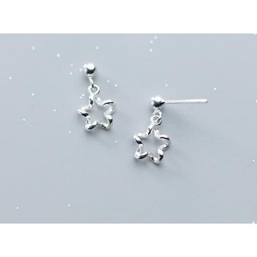 MloveAcc 925 Sterling Silver Unique Star Dangle Earrings for Women Hollow Flower Girls Earrings Silver Jewelry