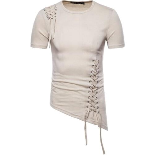 Mans short sleeve Long sleeve T-shirt fashion Slim irregular design braided rope 0-collar t shirts men Hip hop punk streetwear