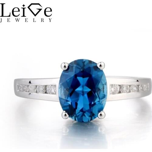 Leige Jewelry London Blue Topaz Ring Engagement Ring November Birthstone Oval Cut Blue Gemstone Solid 925 Sterling Silver Gifts