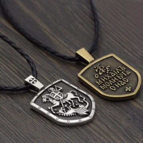 Vintage Classic St.george On Horse Cross Medal Amulet Pendant Necklace for Men Religious Amulet Jewelry