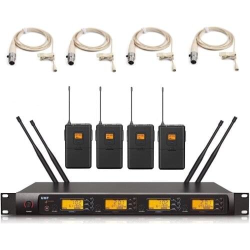 Bolymic UHF microfone 4 X 100 Channels Wireless Beige Tie Clip Lavalier System
