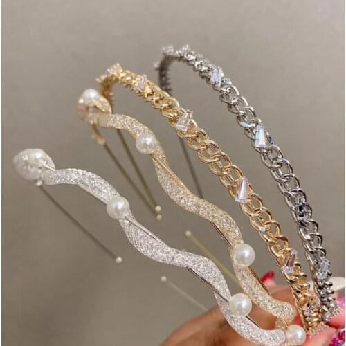 Hair accessories fairy Korean rhinestone pearl hairpin chain out summer chic girls pressure hairbands