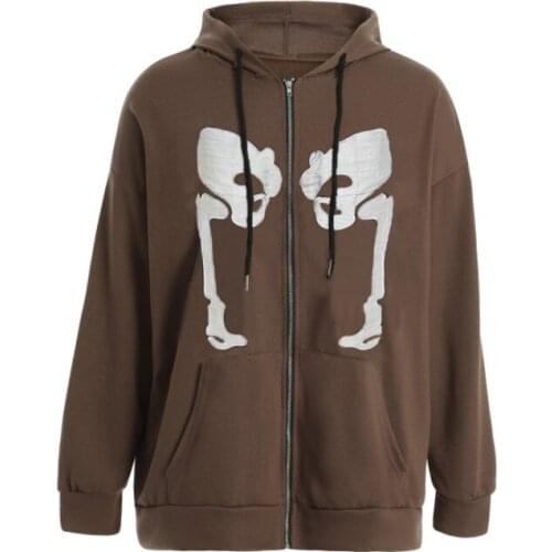 Female Hoodie Spring Autumn, Cartoon Patterns Print Long Sleeve Hooded Blouse with Big Pockets for Girls, Black/Coffee