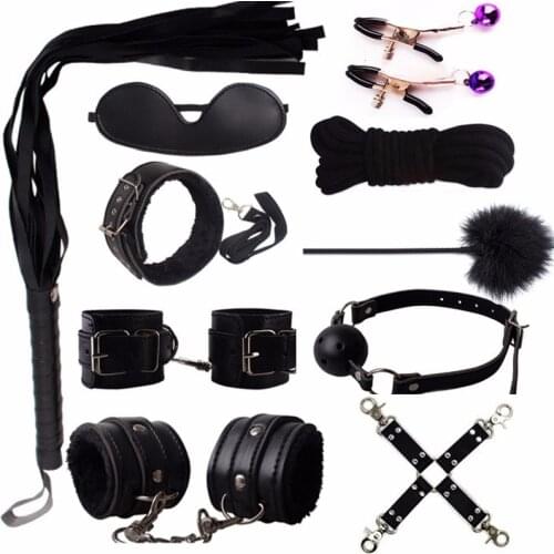 Female 10-piece Set of Handcuffs Breast Clip Mouth Ball SM10-Piece set of Adult Sex Toy Binding Bondage Set