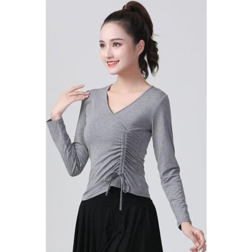 Latin Dance Practice Clothing Female Adult Sexy V-neck Top Bandage Design New Profession Black Dance Performance Training Shirts