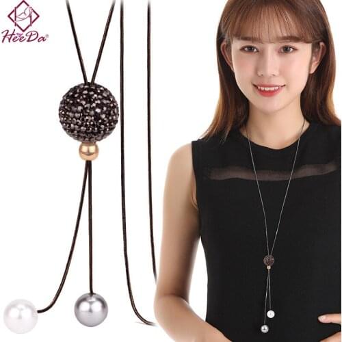 Korean Fashion Graceful Simple Round Ball Long Necklace for Women Elegant Joker Pearl Sweater Chain 2020 Autumn Winter Jewelry