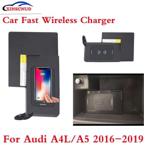 10W QI Car wireless Charger Photo For Audi A4L/A5 2016 2017 2018 2019 Fast Charging Case Plate Central Console Storage Box