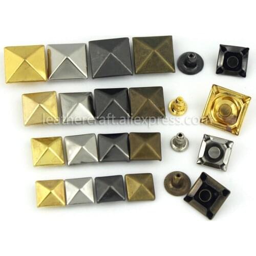 100sets Metal Pyramid Cap Rivets Studs Square Rivet for Leather Craft Bag Belt Clothing Garment Shoes Pet Collar Decor