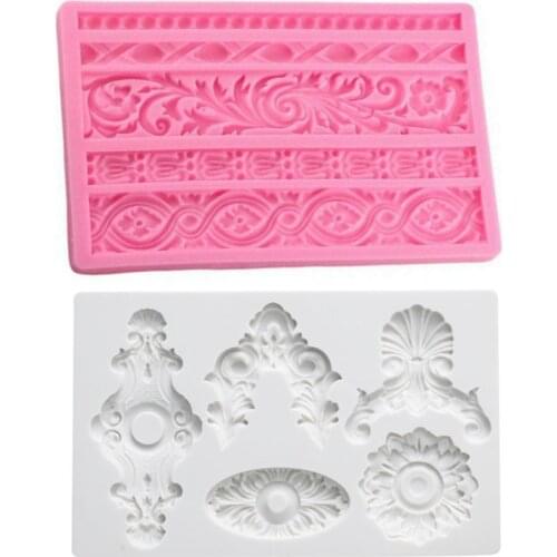 2 Pieces Baroque Style Lace Fondant Silicone Mold for Cake Cupcake Jewelry Decor