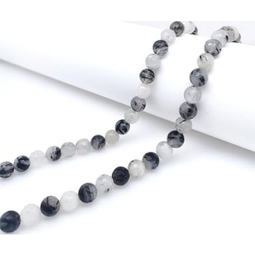 4-12mm Natural Gemstone High Quality Black Rutiated Quartz Round Cutting Black Hair Crystal Stone Bead Bracelet Jewelry Making