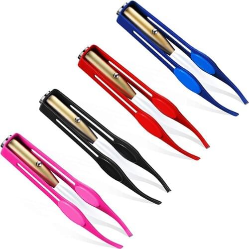 4 Pc LED Tweezers Stainless Steel Tweezers with LED Light Makeup LED Light Eyelashes Eyebrow Hair Removal Illuminated Tweezer #E