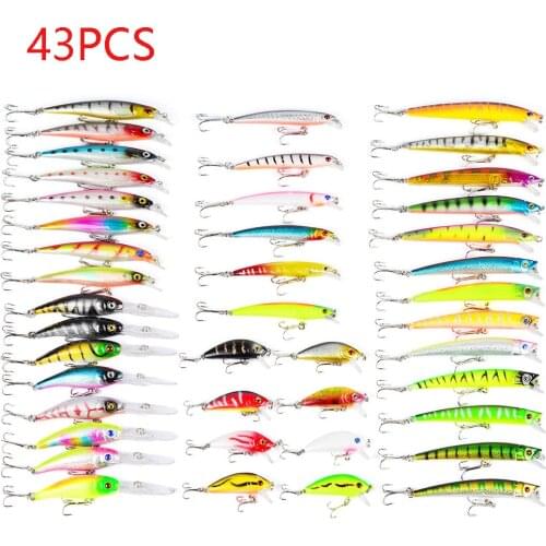 43pcs Almighty Mixed Fishing Lure Kits Wobbler Crankbait Swimbait Minnow Hard Baits Spiners Carp Bait Set Fishing Tackle