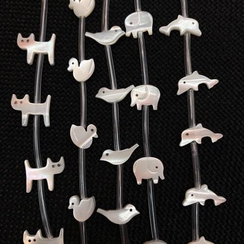 5pcs/pack Natural Sea Shell Animal Shape Shell Beads White Mother-of-pearl Kitten Pendant Pig Bird Rabbit Fish Dolphins Shape