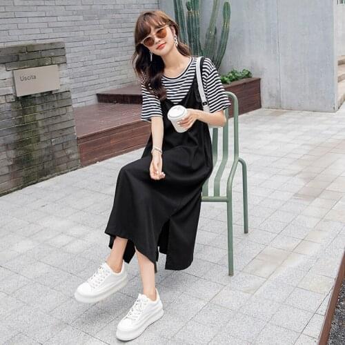 71544# T shirt + Dress Maternity Clothes Loose Stylish Short Sleeves Striped Dress Pregnant Women Mom Dress