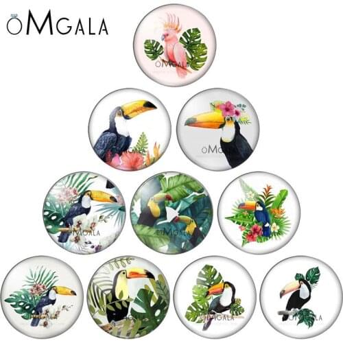 Watercolor Tropical Leaves Pelican Painting 10mm12mm/18mm/20mm/25mm Round photo glass cabochon demo flat back Making findings