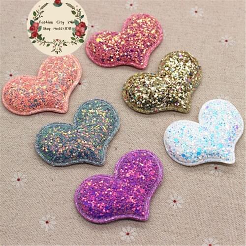 New Cute Padded Qualitiable Glitter Paillette 6CM Heart Patches Appliques For Clothes Sewing Supplies DIY Craft Decoration