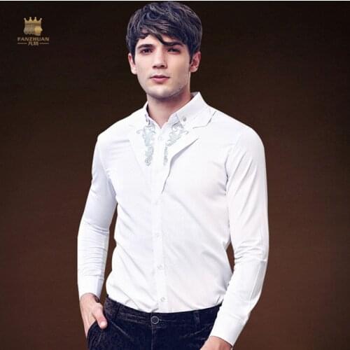 FANZHUAN free shipping MenS male man Shirt 2018 Autumn New Business Temperament Slim White Embroidery Long-Sleeved Shirt 813039