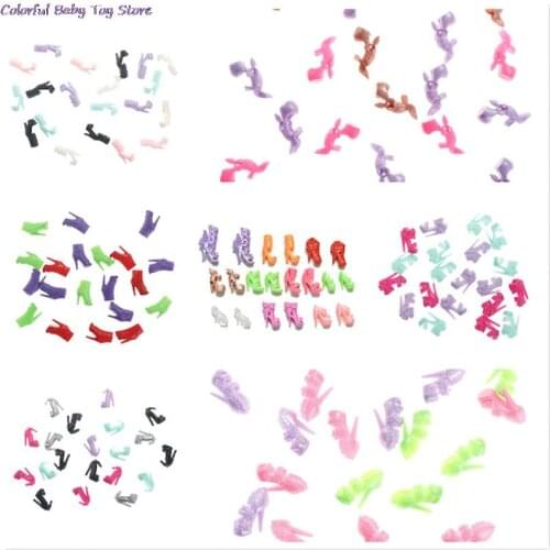 10 Pairs Fashion Colorful Sandals Copy Crystal High Heels Shoes For Doll Accessories Clothes Dress Prop Hot Assorted