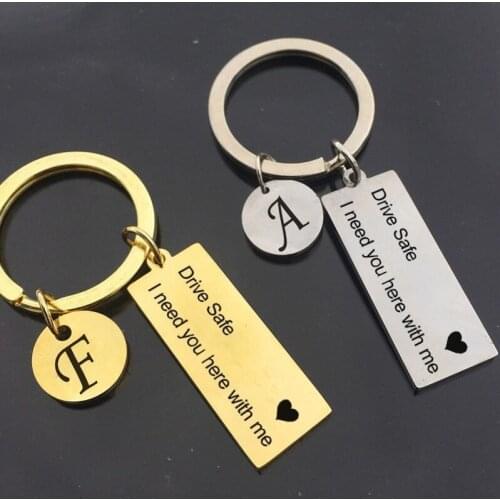 Letter Engrave Drive Safe Stainless Steel Keychain Men Women Trinket Car Key Ring Creative Jewelry Chritsmas Halloween Gifts