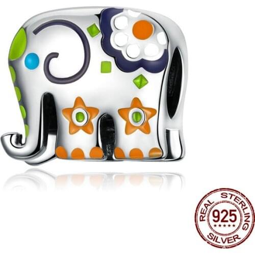 Genuine 925 sterling silver elephant enamel beads fit original Pandora charm bracelet necklace pendant jewelry making Hot sale