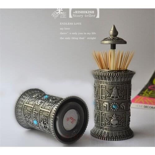 European Toothpick Holder Automatic hand-carved metal Antique tin color Toothpick Holder Household Hotel Supplies