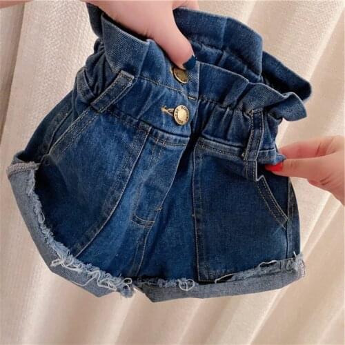 Childrens Denim Shorts 2020 Summer Bottom High-Waisted Girls Wide-Leg Blue Jeans Shorts Fashion Loose Short Pants