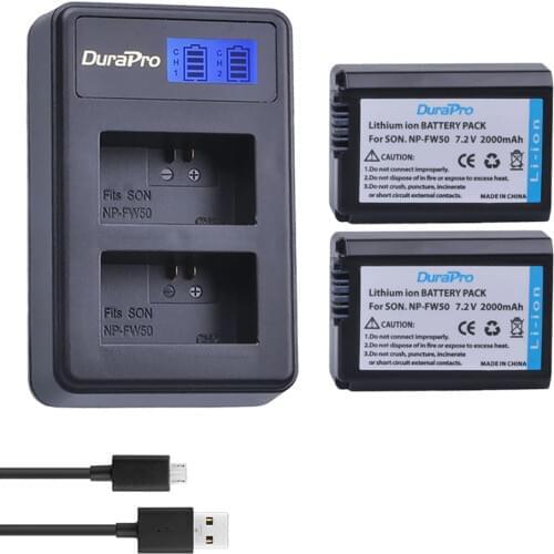 2pc For Sony NP-FW50 NP FW50 FW50 Battery + LCD Charger For Sony A6000 NEX-7 NEX 5N F3 NEX-3D NEX-3DW NEX-3K NEX-5C Alpha 7R II
