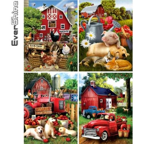 Evershine 5D DIY Diamond Embroidery Farm Craft Kit Diamond Painting House Landscape Cross Stitch Mosaic Home Decorations