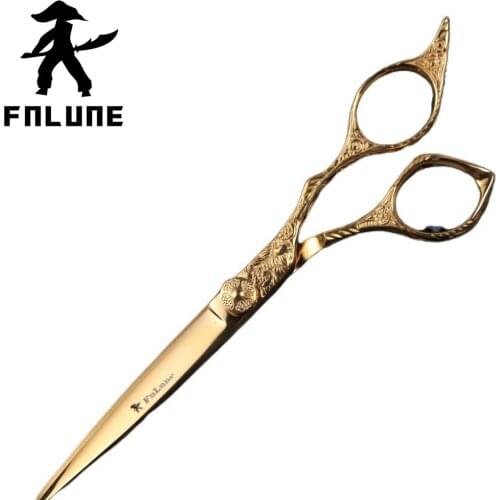 FnLune 6 Gold Relief Tungsten Steel Professional Hair Salon Scissors Cut Barber Accessories Haircut Shear Hairdressing Scissors