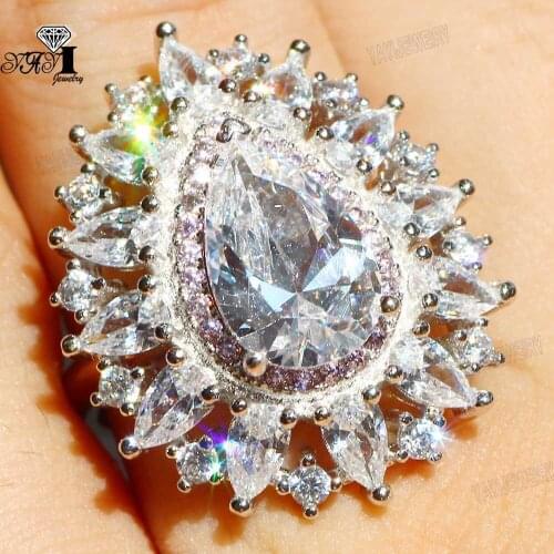 YaYI Fine Jewelry Fashion Princess Claw Set Cut White Cubic Zirconia Silver Color Engagement Wedding Party Leaves Gift Rings