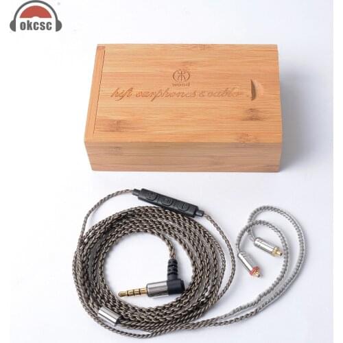 OKCSC Earphone Upgrade Cable 5N 4 shares MMCX Replacement Single Crystal Plated Silver for Shure SE846/SE535/SE315/SE215 Mic