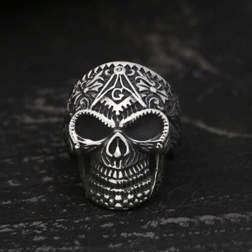 2021Hip hop Mens Stainless Steel Biker Ring Masonic Skull Silver Color Freemason Masonic Rings Punk Masonic Jewelry Dropshipping