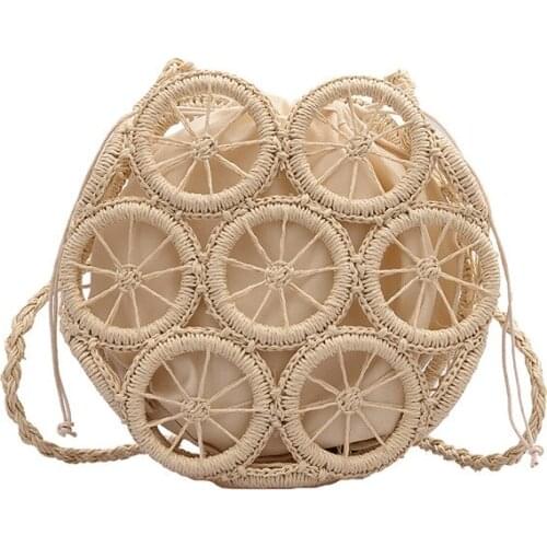 Summer Hollow Round Straw Bags 2021 Travel Beach Womens Handbags and Purses Wicker Woven Casual Shoulder Crossbody Bag