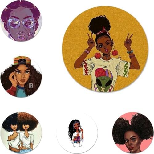 Melanin Poppin girl Icons Pins Badge Decoration Brooches Metal Badges For Backpack Decoration 58mm