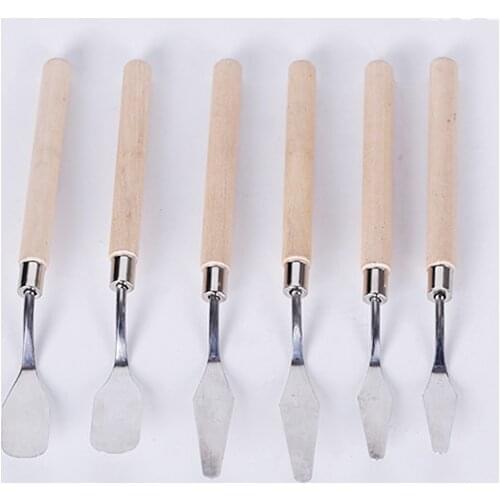 2pcs Student painting colored wooden handle color matching shovel oil painting knife scraper pigment knife School art supplies