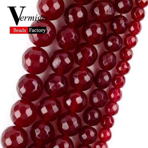 Natural Faceted Red Jaspers Stone Round for Jewelry Making 4mm-12mm Spacer Beads Diy Bracelet Necklace Accessories Wholesale 15"