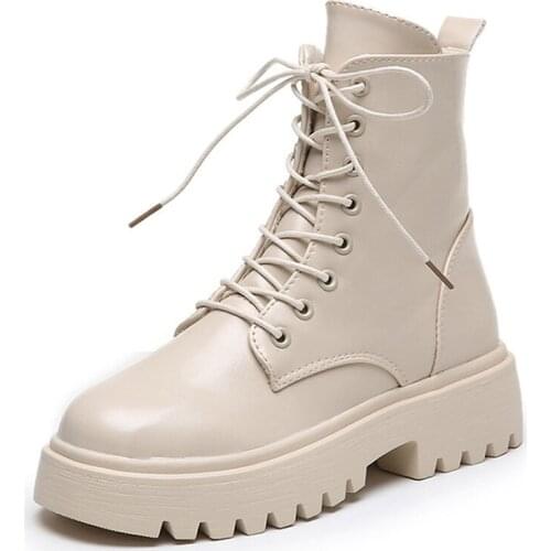 2021 New Ankle Boots Women Shoes Punk Leather Motorcycle Boots Female Winter Autumn Shoes Martin Boots Platform White Black