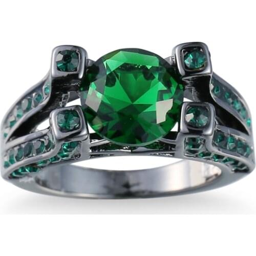 New Simple Black Gold Color Grandmother green round zircon classic Wedding Rings For Men Women Fashion Jewelry Wholesale