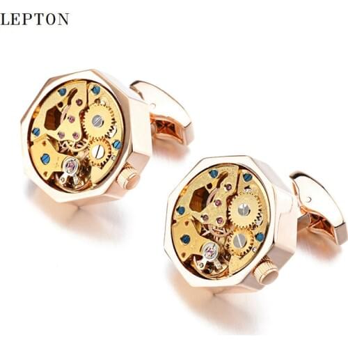 New Gold Watch Movement Cufflinks Of immovable Stainless Steel Steampunk Gear Watch Cuff links for Mens Groom Relojes gemelos