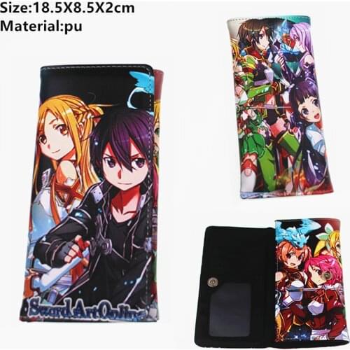 Sword Art Online SAO Wallet Women Leather Button ID Card Holders Layers PU Purse Boys Girls Students Coin Cartoon Handbags Cute