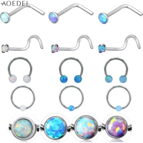 Opal Ball Stone Nose Ring for Women Round Stainless Steel Septum Piercings Rings CBR Piercings Tragus Helix Piecring Cartilage