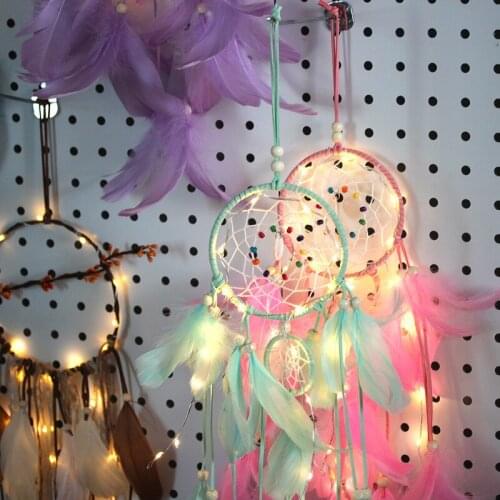 Wholesale 1PC Dream Catcher LED Lighting Feather Dream Catcher Girl Room Bell Bedroom Home Romantic Hanging Decoration