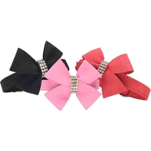 Soft velvet Adjustable necklace Collars for Dog Pet puppy Cat Rhinestone BOW cute small to large dog collar Free shipping