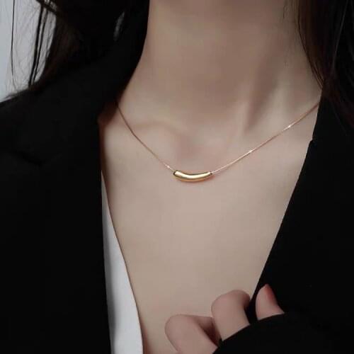 LByzHan 2021 New Trendy Small Eggplant Shape Pendant Golden Silver Color Tube Necklace Metal Clavicle Chain Jewelry For Women