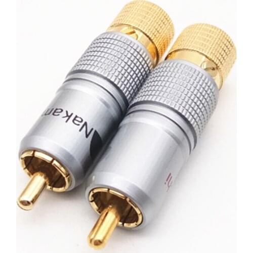 2Pcs/lot Nakamichi RCA Welding-Free RCA Male Copper Gold Plated Audio socket Adapter Plug Converter Connectors for HIFI Audio