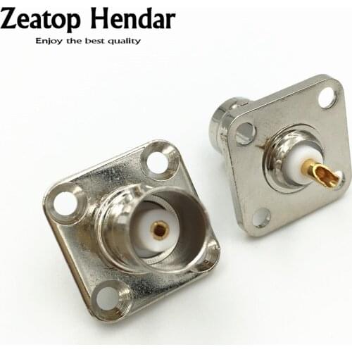 10Pcs Brass BNC Female 4 Hole Flang Panel Mount Jack Chassis RF PCB Solder Adapter BNC Female Connector