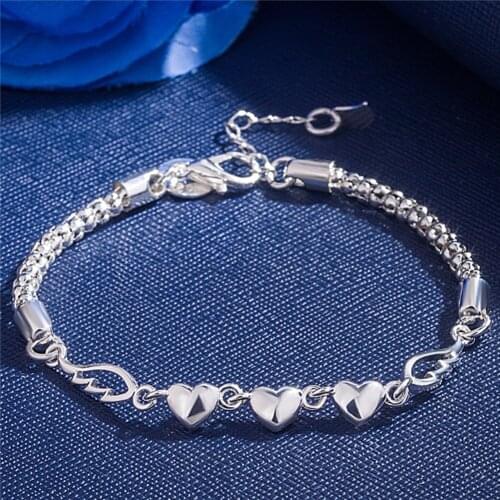 Factory direct fashion 925 sterling silver Bracelet for woman elegant heart Love chain Luxury jewelry Wedding party lady gifts